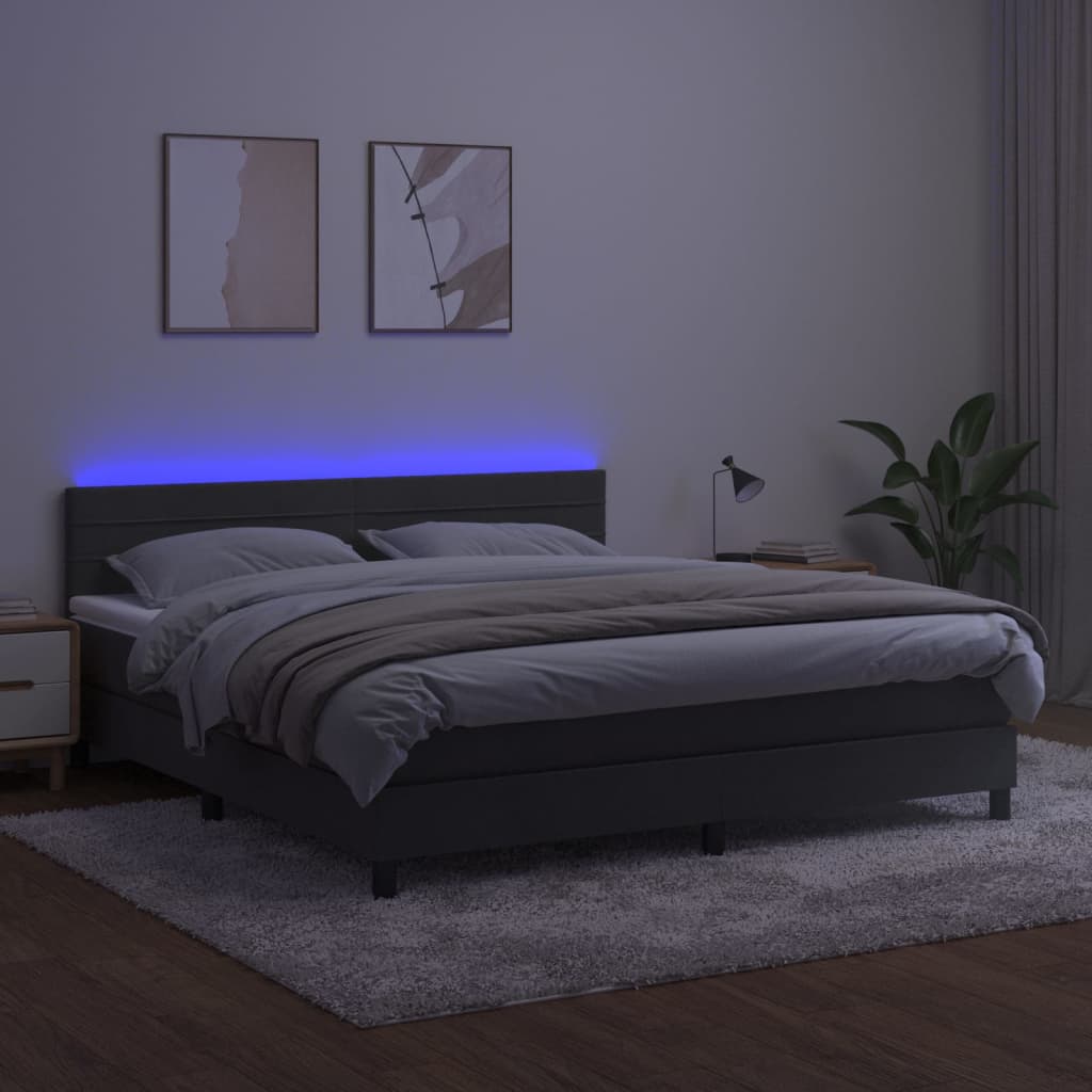 vidaXL Cama box spring colchón y LED terciopelo gris oscuro 160x200 cm