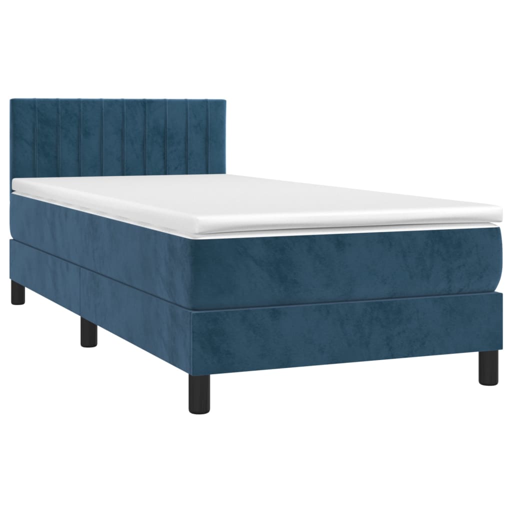 vidaXL Cama box spring colchón y LED terciopelo azul oscuro 80x200 cm