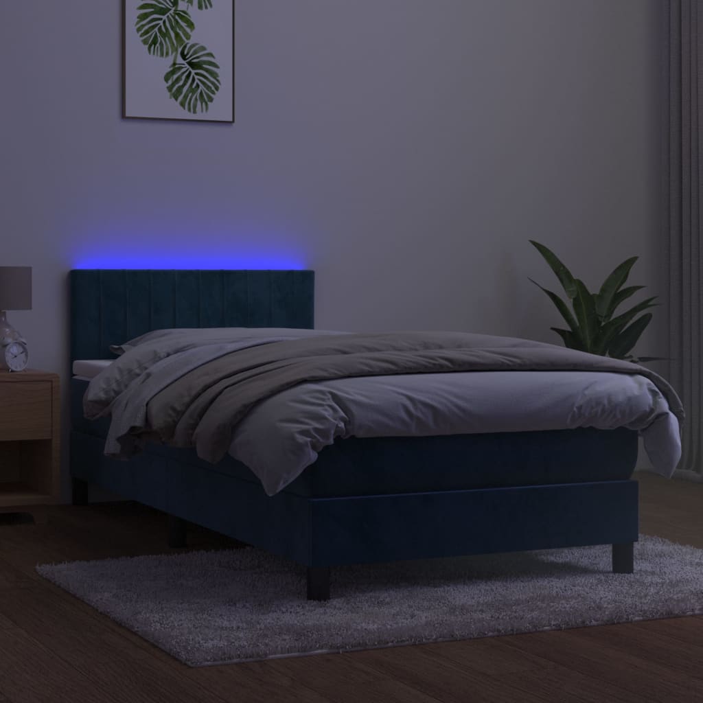 vidaXL Cama box spring colchón y LED terciopelo azul oscuro 80x200 cm