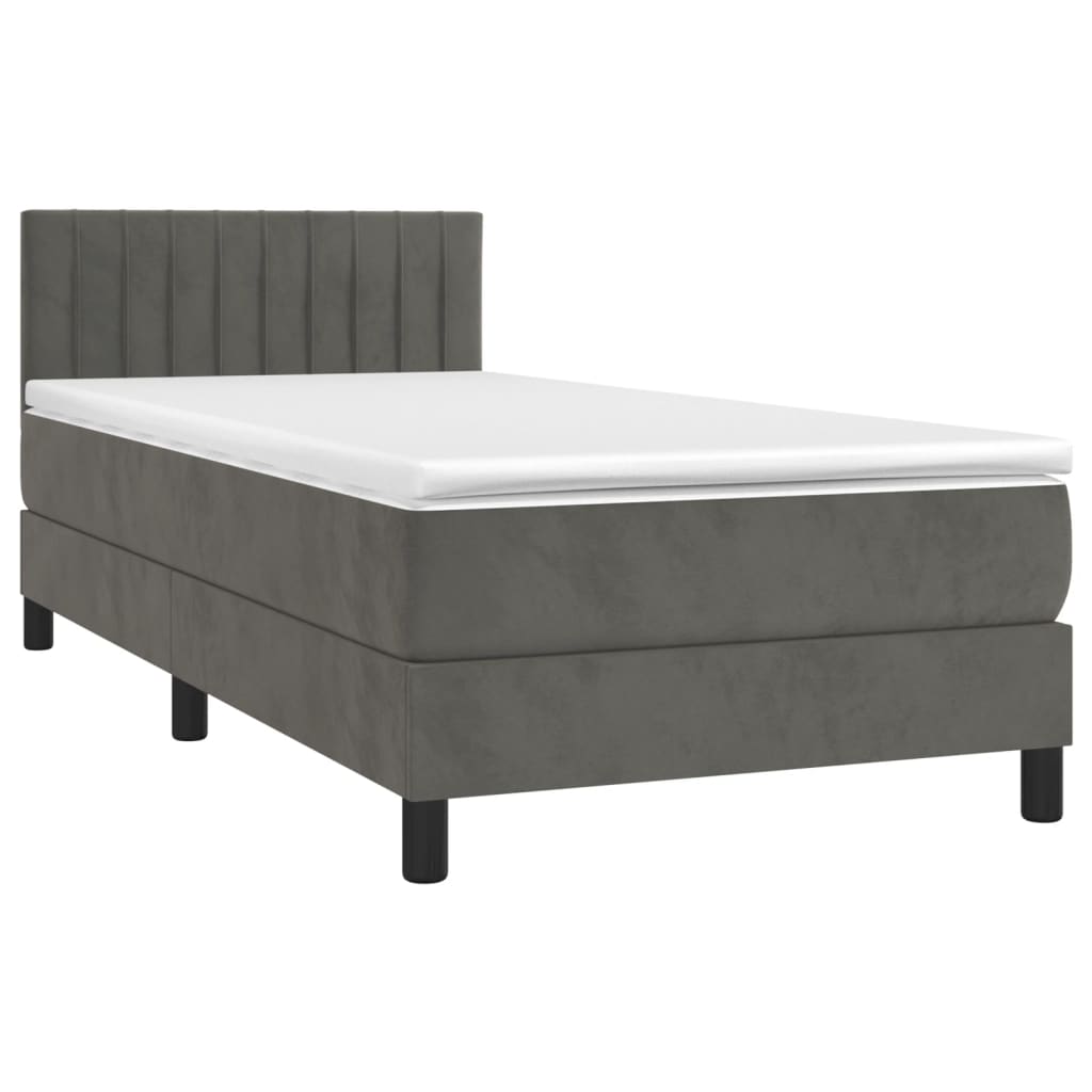 vidaXL Cama box spring colchón y LED terciopelo gris oscuro 90x190 cm