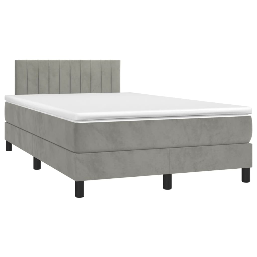 vidaXL Cama box spring colchón y LED terciopelo gris claro 120x200 cm