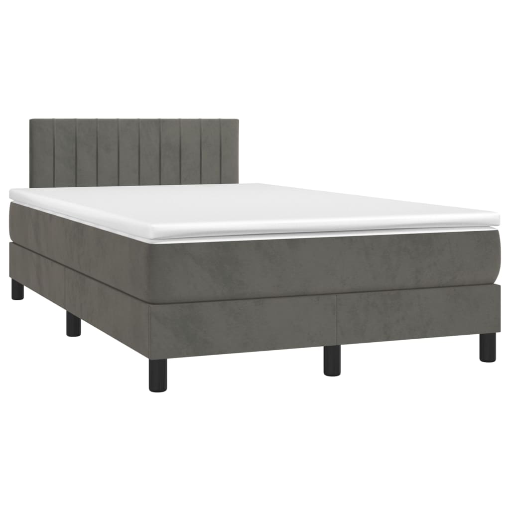 vidaXL Cama box spring colchón y LED terciopelo gris oscuro 120x200 cm