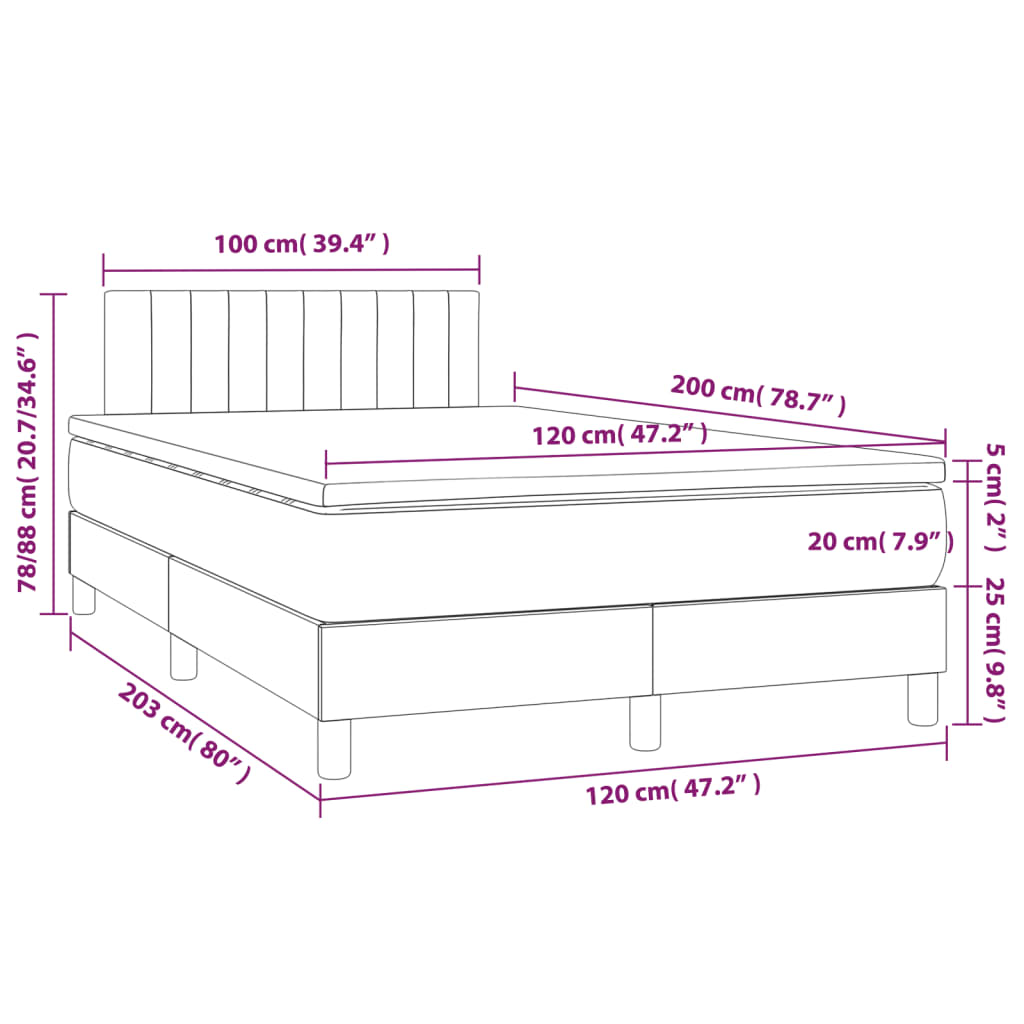 vidaXL Cama box spring colchón y LED terciopelo negro 120x200 cm