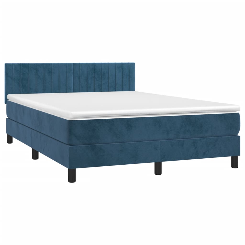 vidaXL Cama box spring colchón y LED terciopelo azul oscuro 140x190 cm