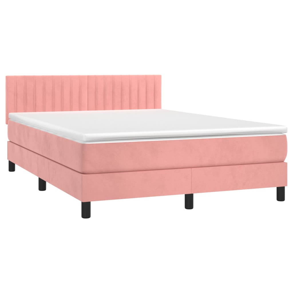 vidaXL Cama box spring colchón y LED terciopelo rosa 140x190 cm