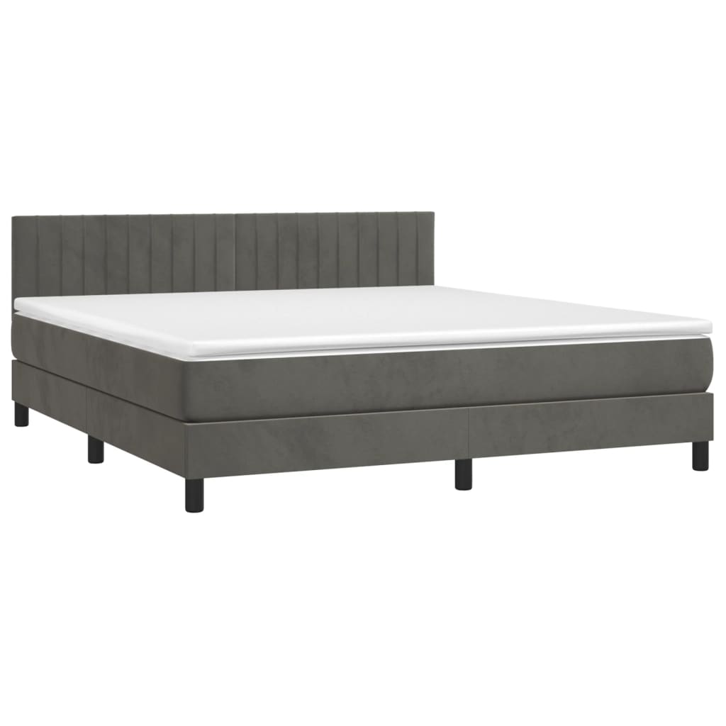 vidaXL Cama box spring colchón y LED terciopelo gris oscuro 160x200 cm