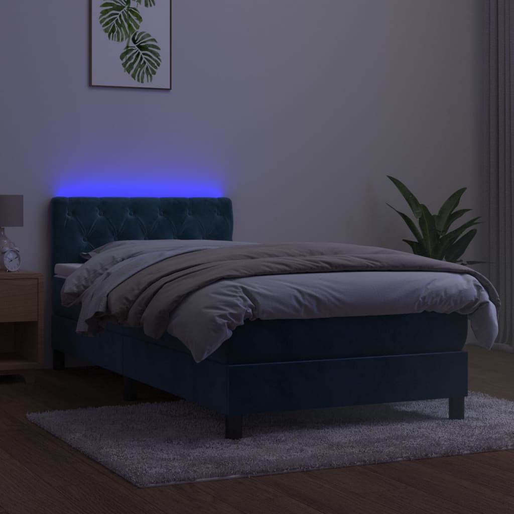 vidaXL Cama box spring colchón y LED terciopelo azul oscuro 80x200 cm