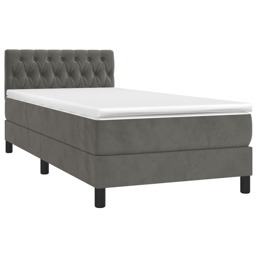 vidaXL Cama box spring colchón y LED terciopelo gris oscuro 90x190 cm