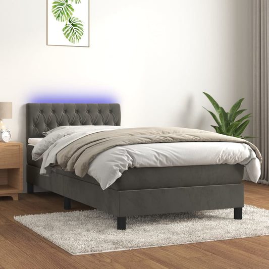 vidaXL Cama box spring colchón y LED terciopelo gris oscuro 90x190 cm