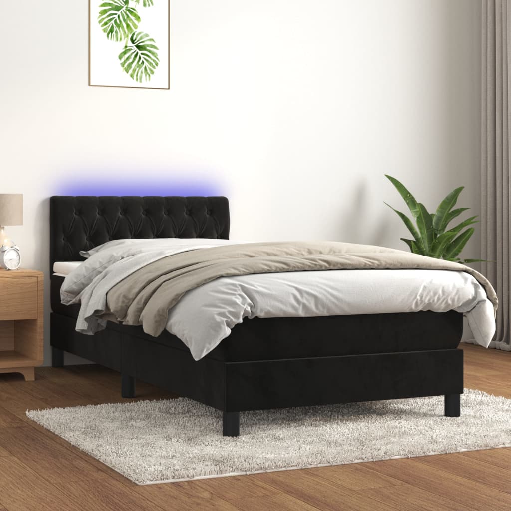 vidaXL Cama box spring colchón y LED terciopelo negro 90x190 cm