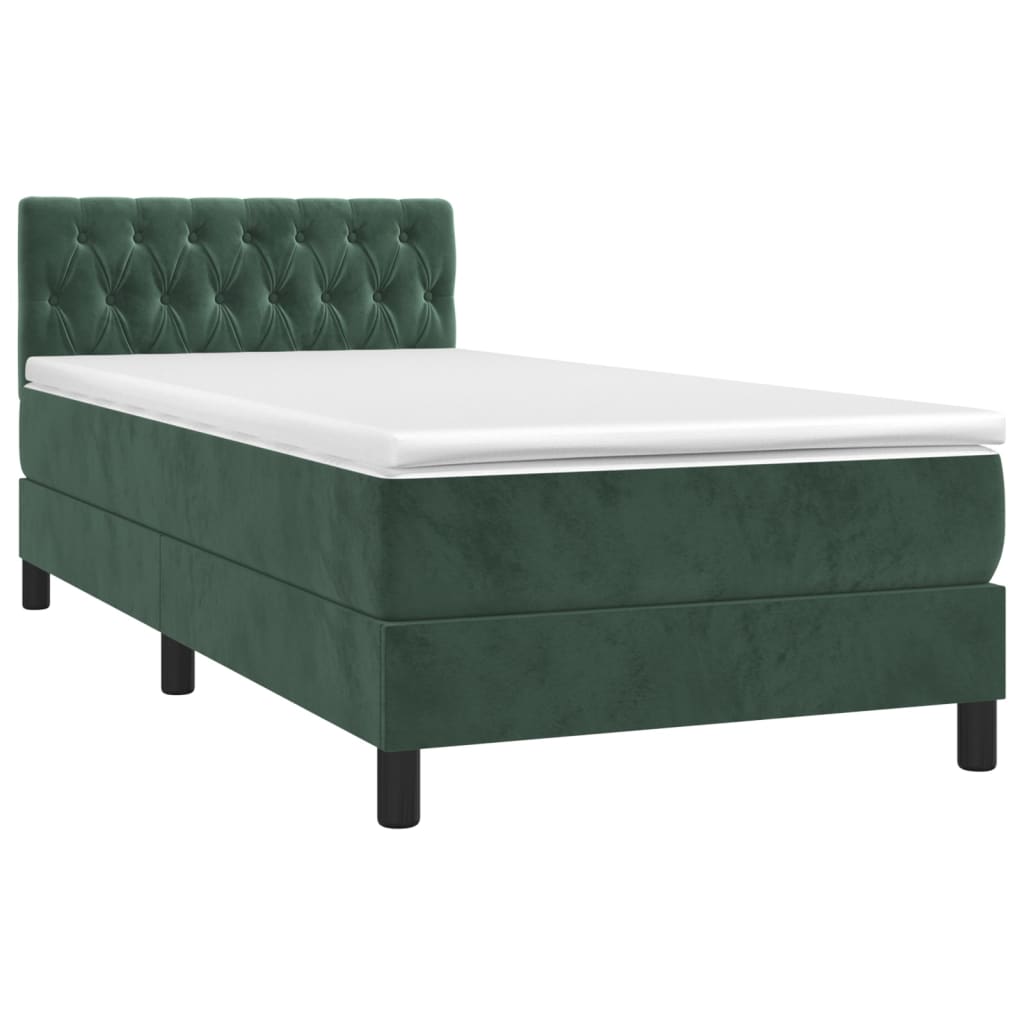 vidaXL Cama box spring colchón y LED terciopelo verde oscuro 90x190 cm