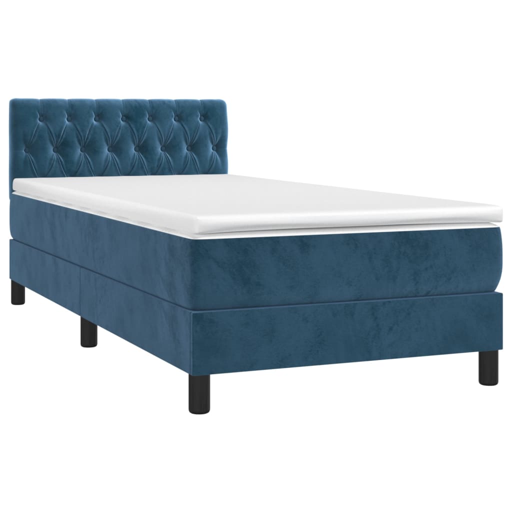 vidaXL Cama box spring colchón y LED terciopelo azul oscuro 90x190 cm