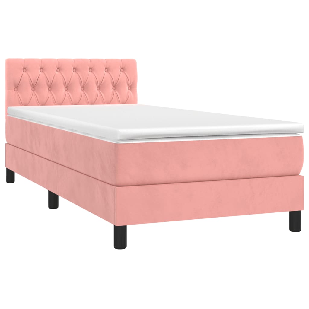 vidaXL Cama box spring colchón y LED terciopelo rosa 90x190 cm