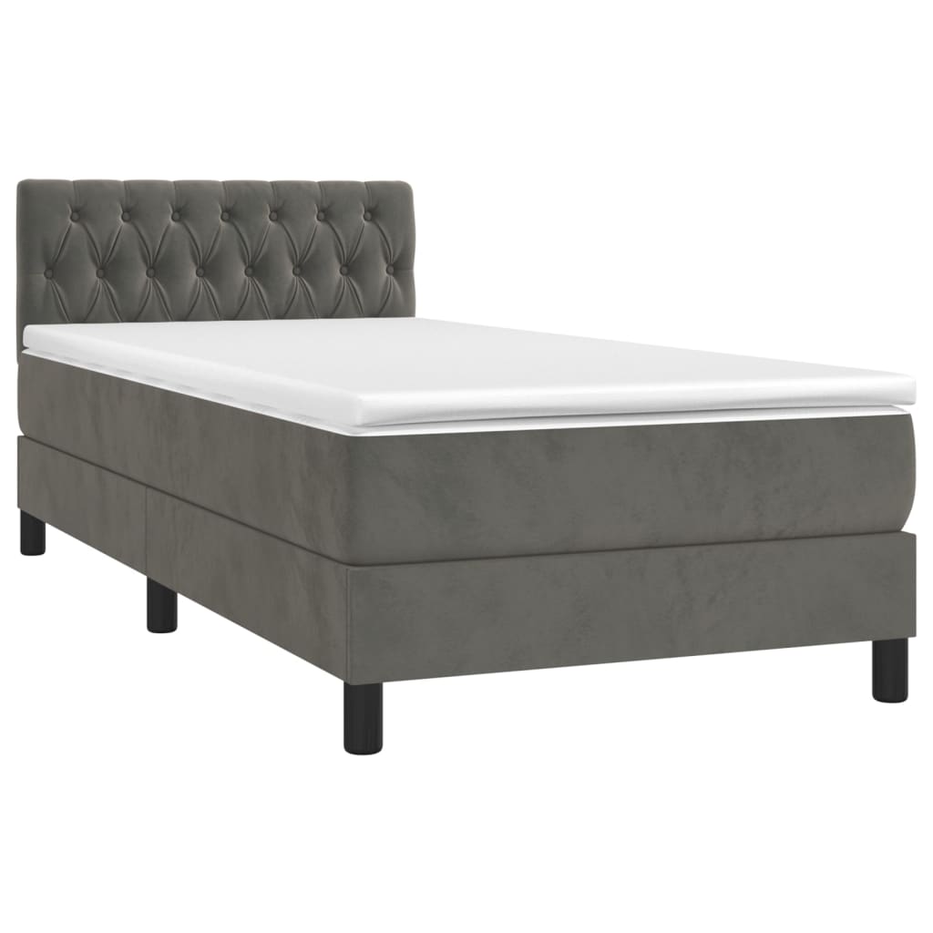 vidaXL Cama box spring colchón y LED terciopelo gris oscuro 90x200 cm