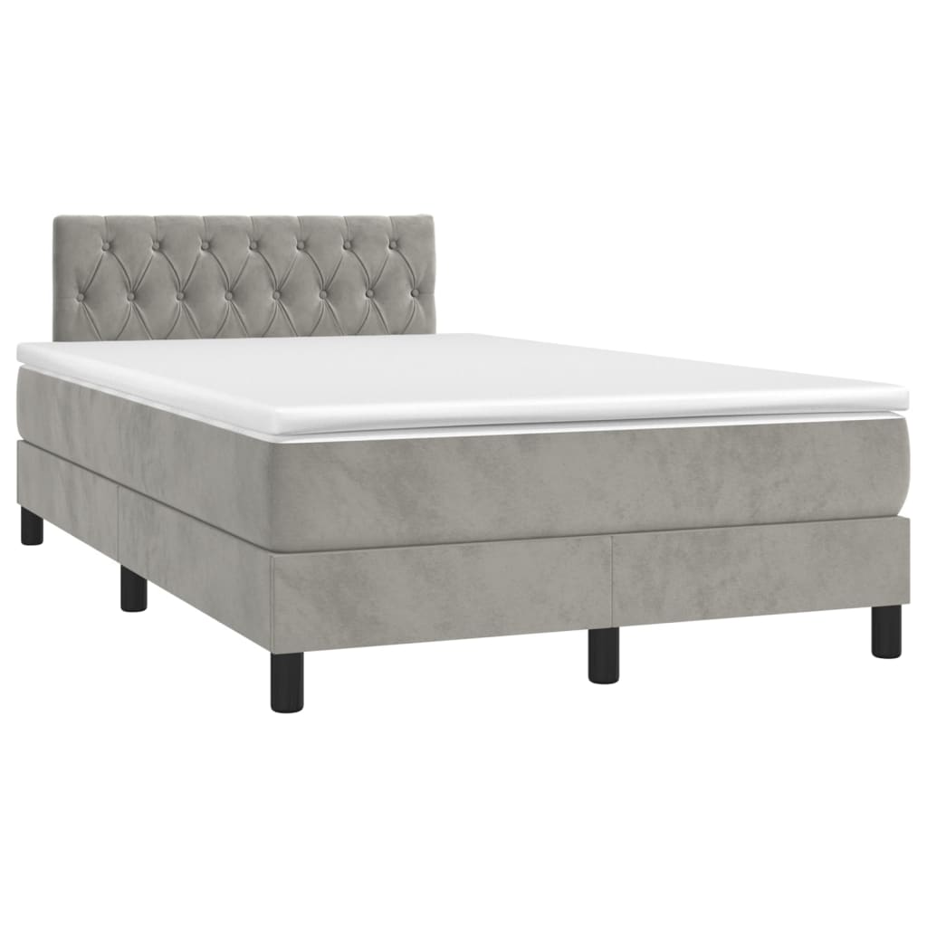 vidaXL Cama box spring colchón y LED terciopelo gris claro 120x200 cm