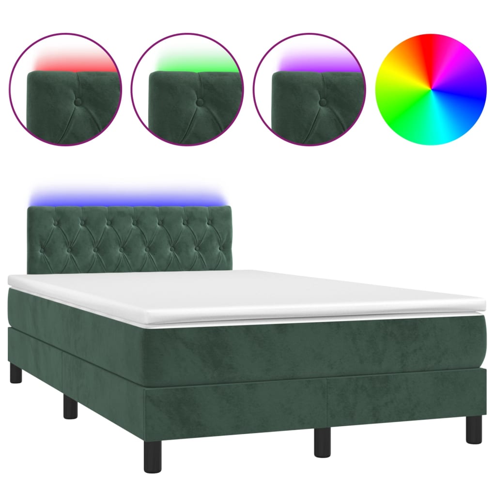 vidaXL Cama box spring colchón y LED terciopelo verde oscuro 120x200cm