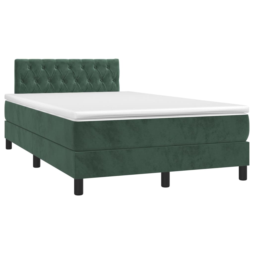 vidaXL Cama box spring colchón y LED terciopelo verde oscuro 120x200cm