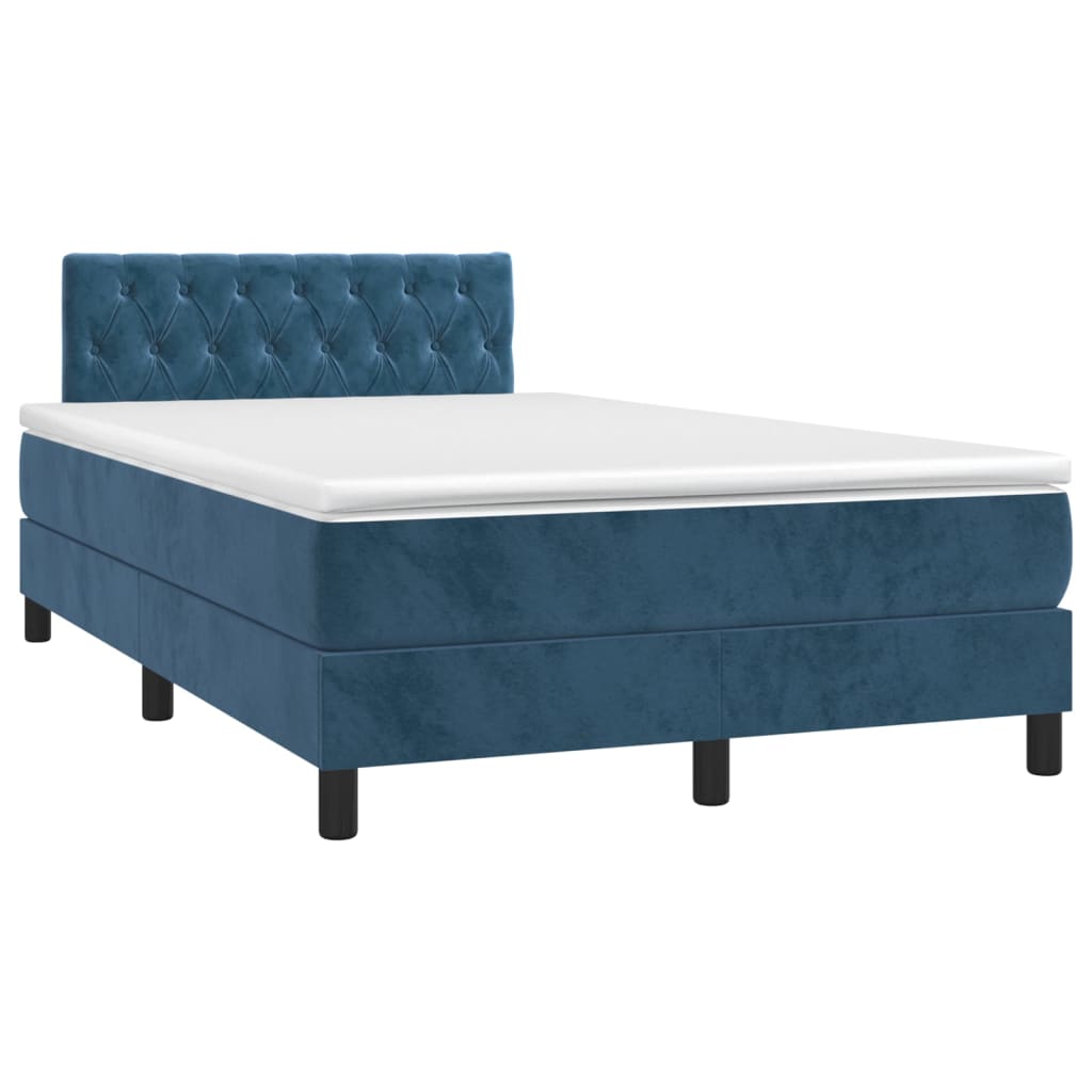 vidaXL Cama box spring colchón y LED terciopelo azul oscuro 120x200 cm