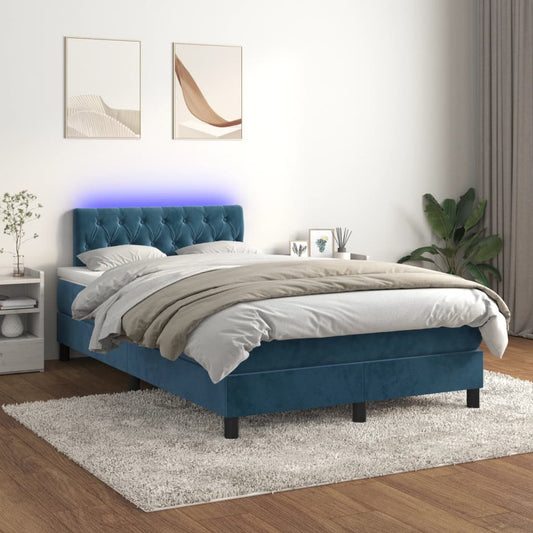 vidaXL Cama box spring colchón y LED terciopelo azul oscuro 120x200 cm