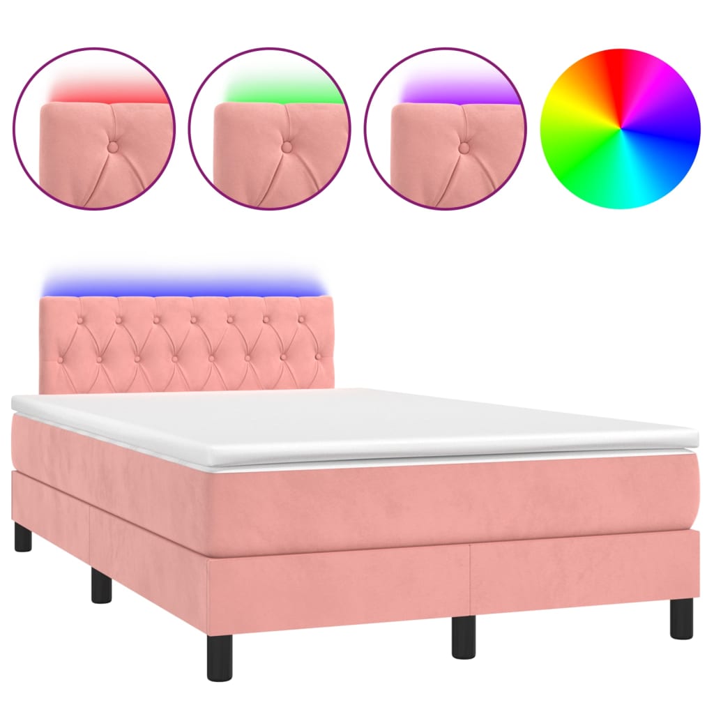 vidaXL Cama box spring colchón y LED terciopelo rosa 120x200 cm