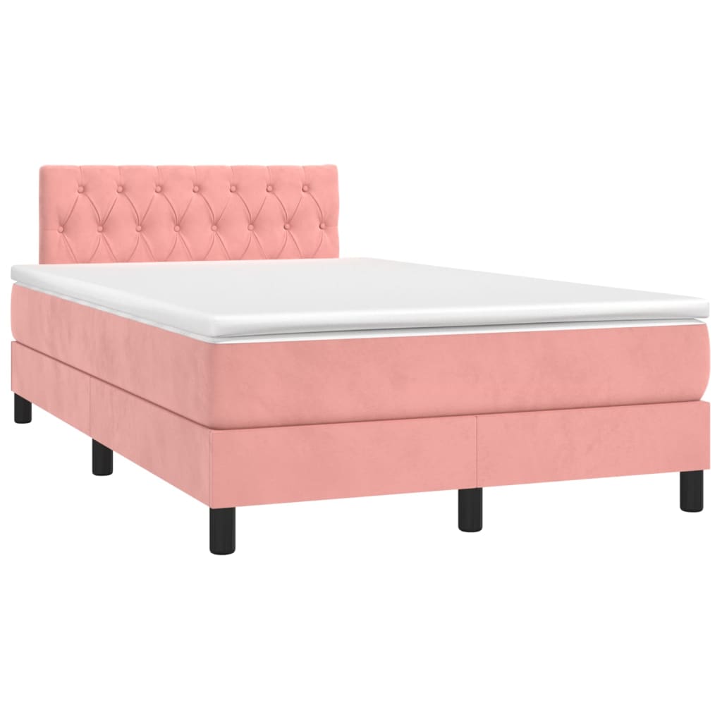 vidaXL Cama box spring colchón y LED terciopelo rosa 120x200 cm