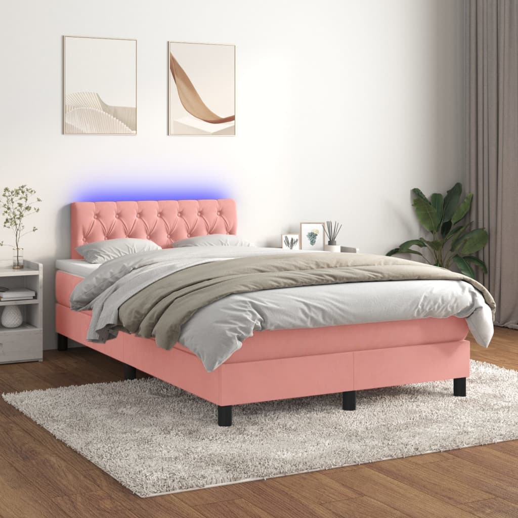 vidaXL Cama box spring colchón y LED terciopelo rosa 120x200 cm