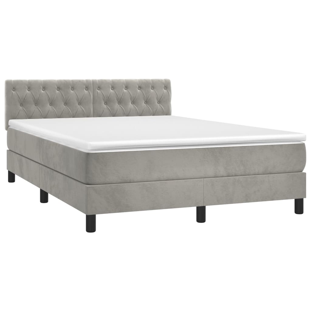 vidaXL Cama box spring colchón y LED terciopelo gris claro 140x190 cm