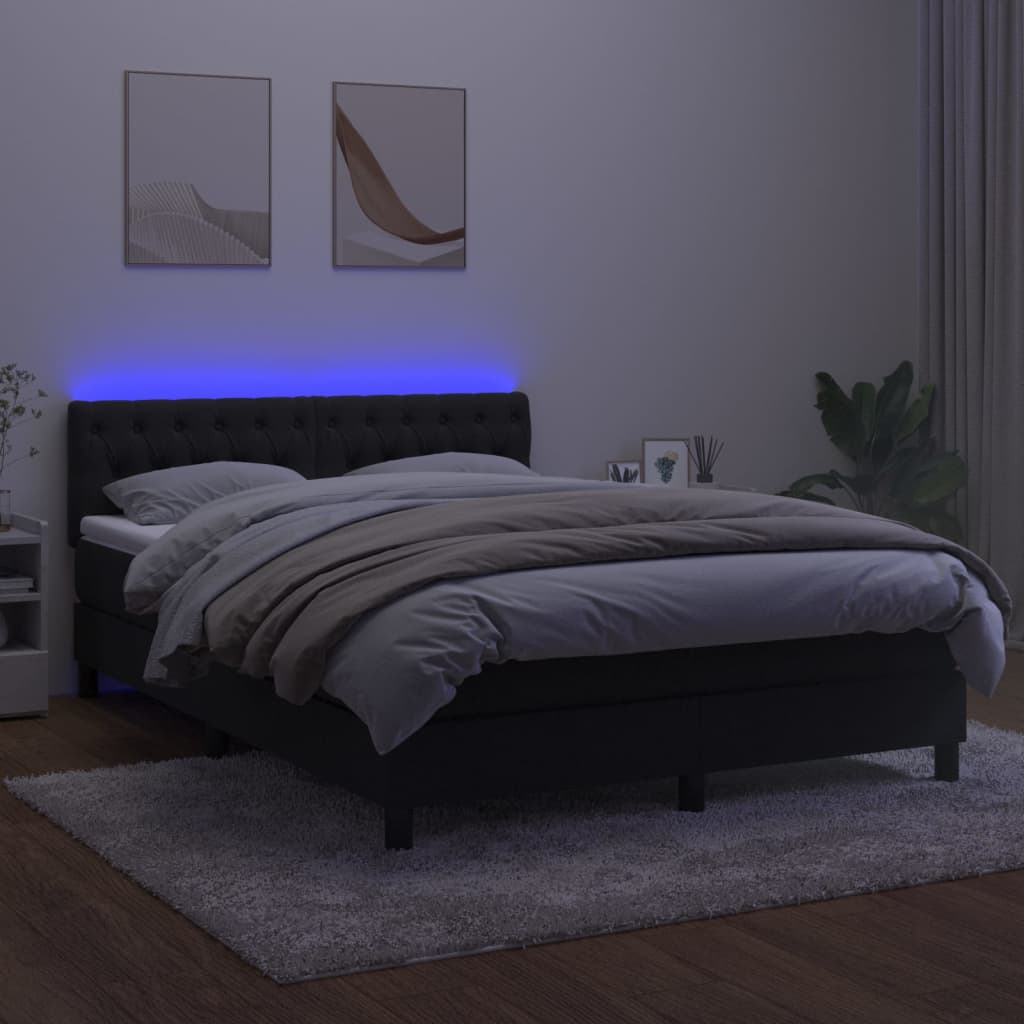 vidaXL Cama box spring colchón y LED terciopelo negro 140x190 cm