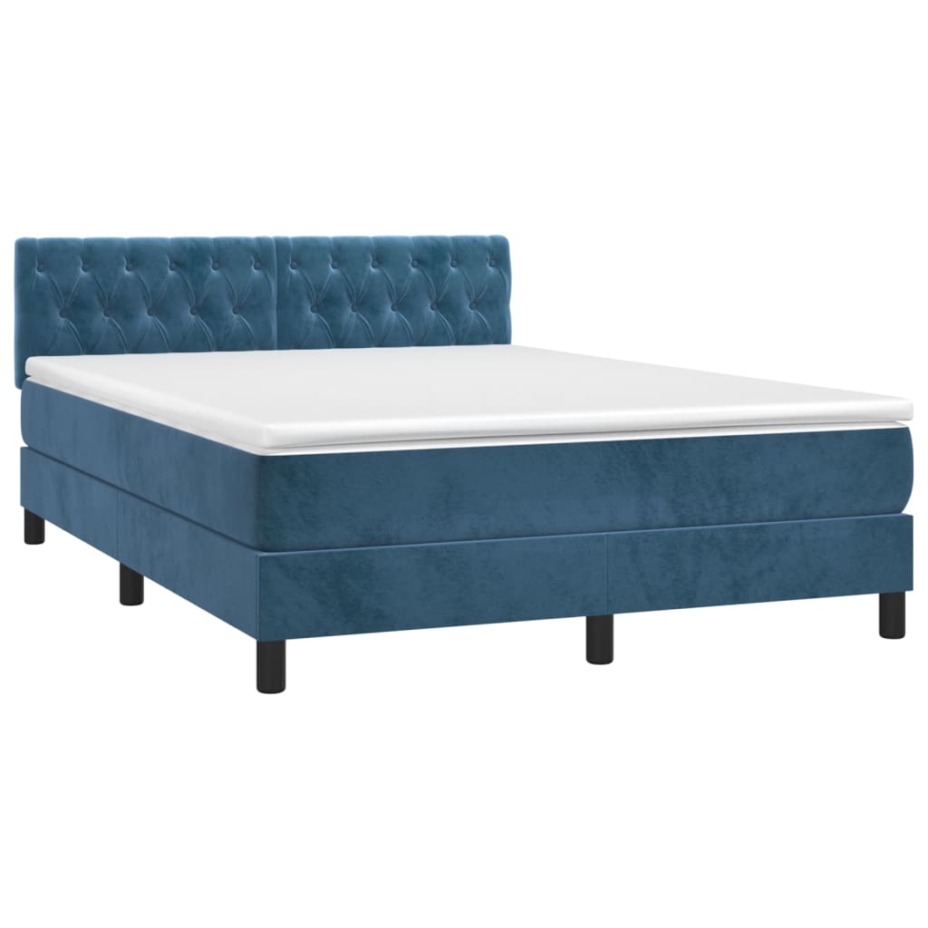 vidaXL Cama box spring colchón y LED terciopelo azul oscuro 140x190 cm