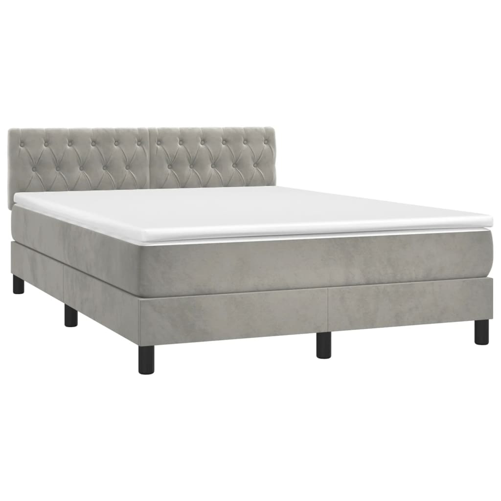 vidaXL Cama box spring colchón y LED terciopelo gris claro 140x200 cm