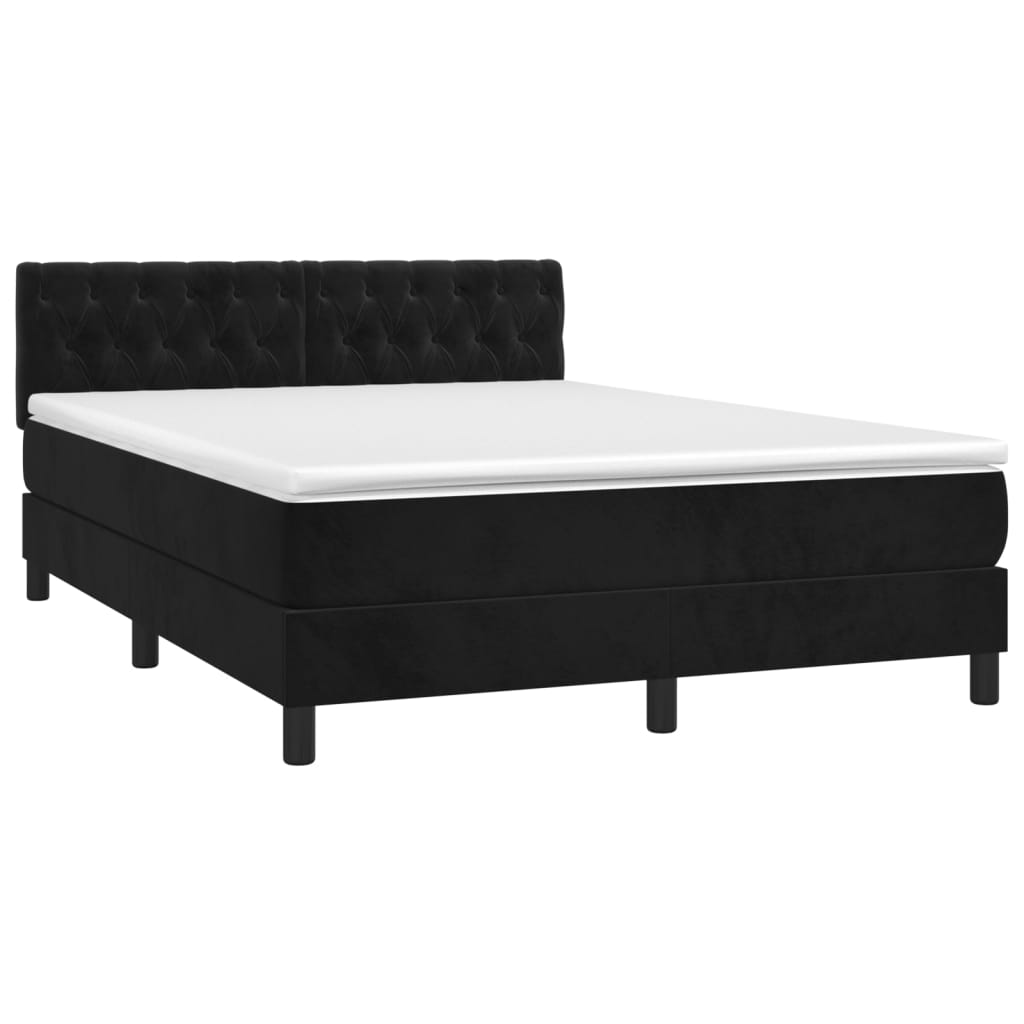 vidaXL Cama box spring colchón y LED terciopelo negro 140x200 cm