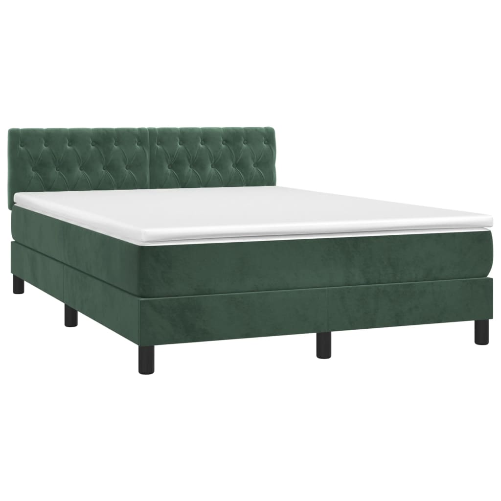 vidaXL Cama box spring colchón y LED terciopelo verde oscuro 140x200cm