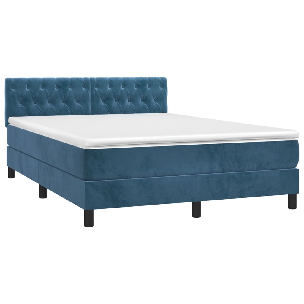 vidaXL Cama box spring colchón y LED terciopelo azul oscuro 140x200 cm