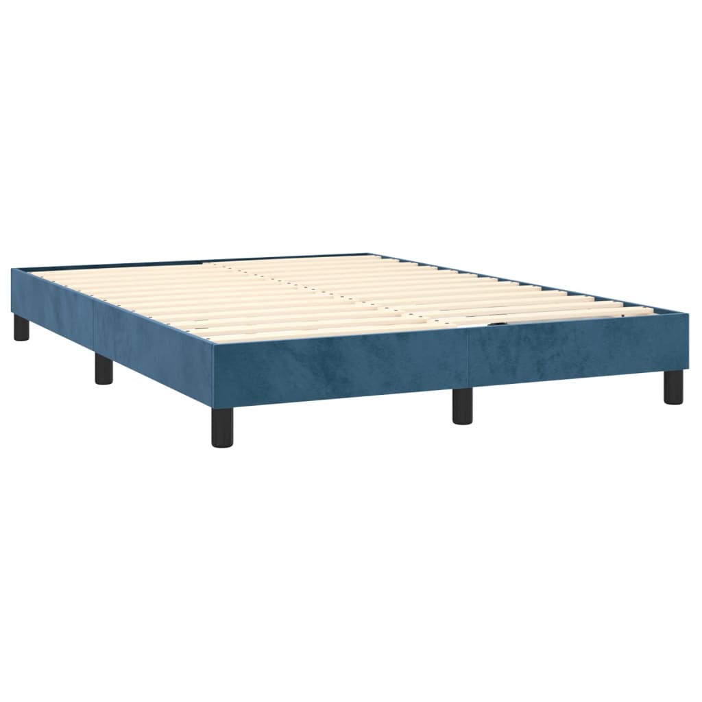 vidaXL Cama box spring colchón y LED terciopelo azul oscuro 140x200 cm