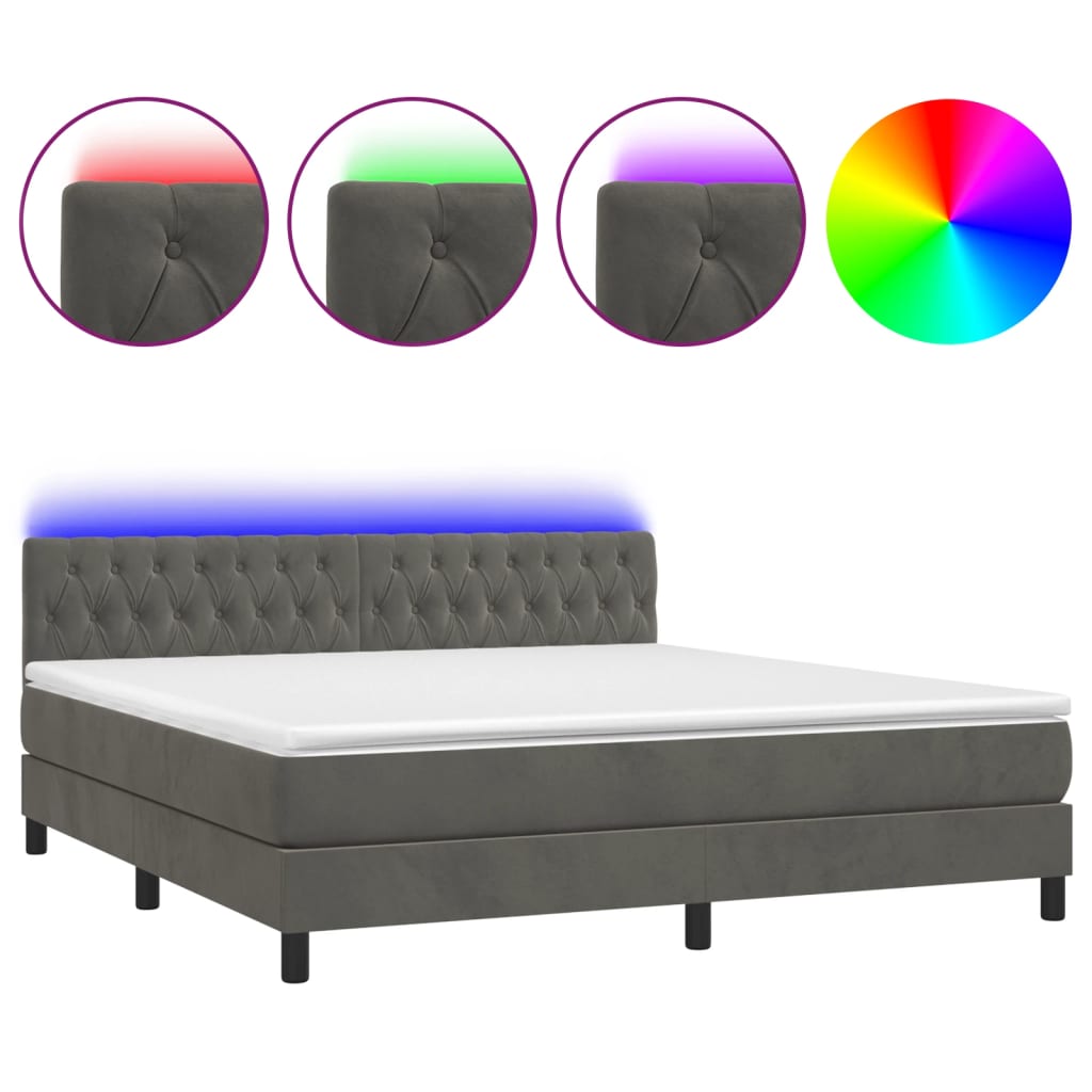 vidaXL Cama box spring colchón y LED terciopelo gris oscuro 160x200 cm