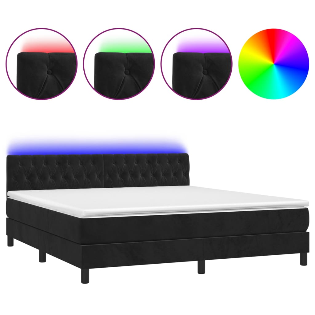 vidaXL Cama box spring colchón y LED terciopelo negro 160x200 cm