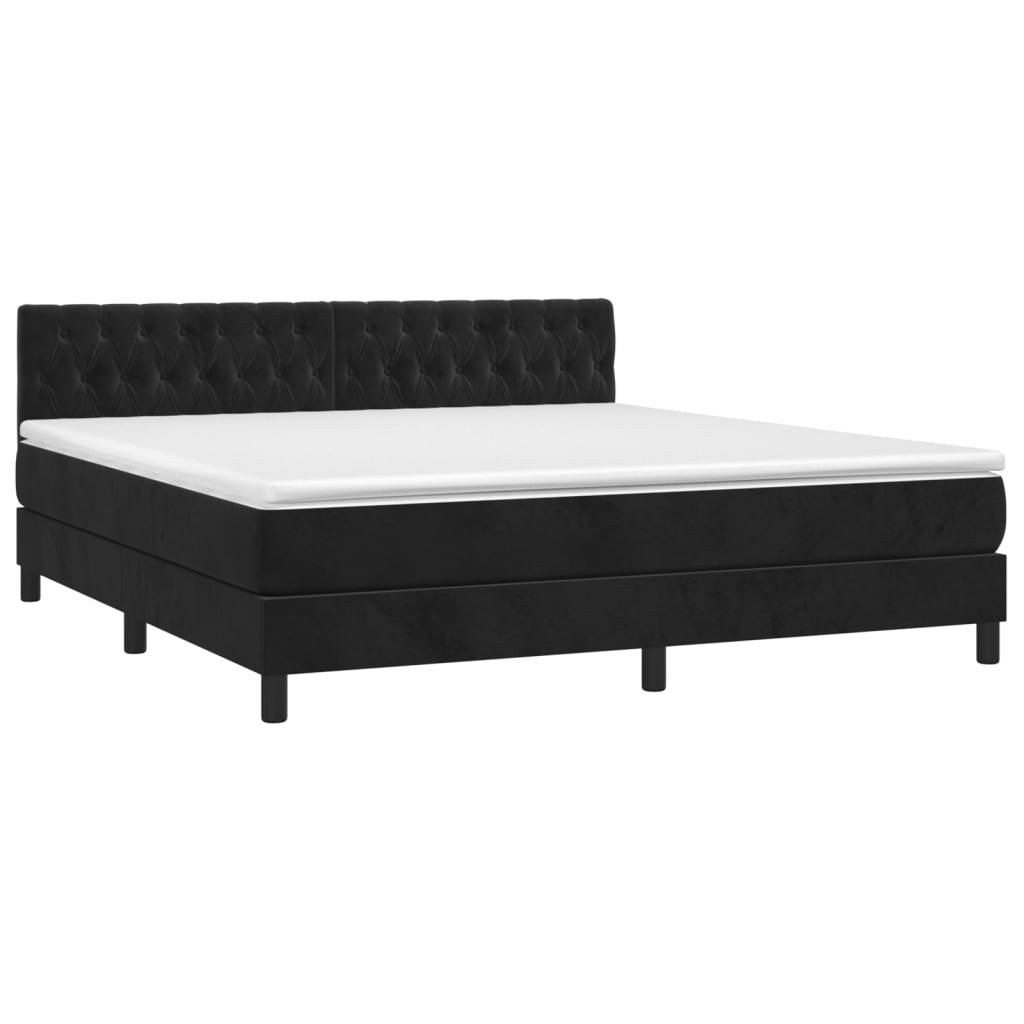 vidaXL Cama box spring colchón y LED terciopelo negro 160x200 cm