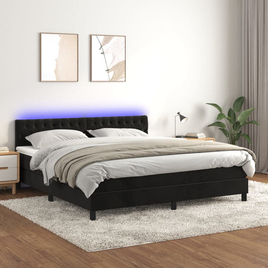 vidaXL Cama box spring colchón y LED terciopelo negro 160x200 cm