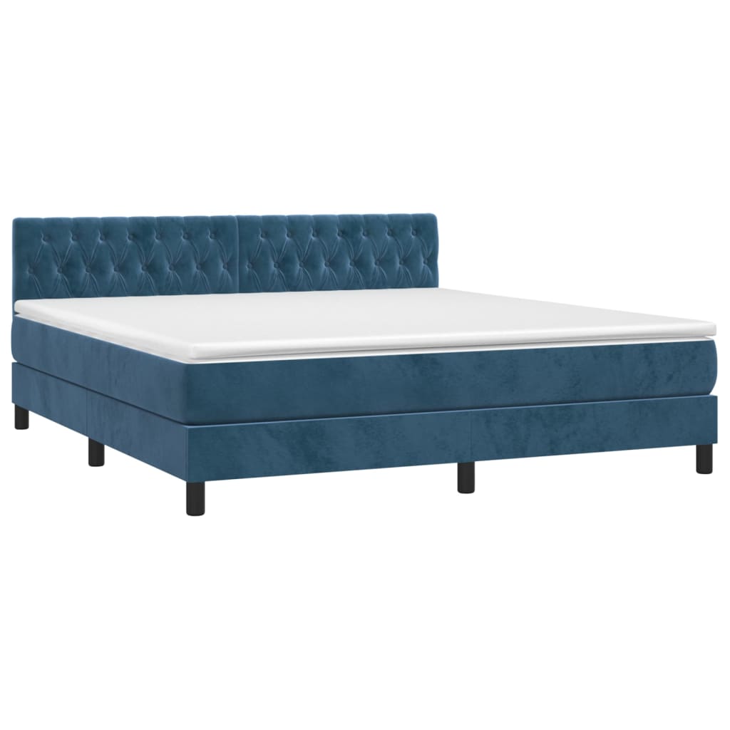 vidaXL Cama box spring colchón y LED terciopelo azul oscuro 160x200 cm