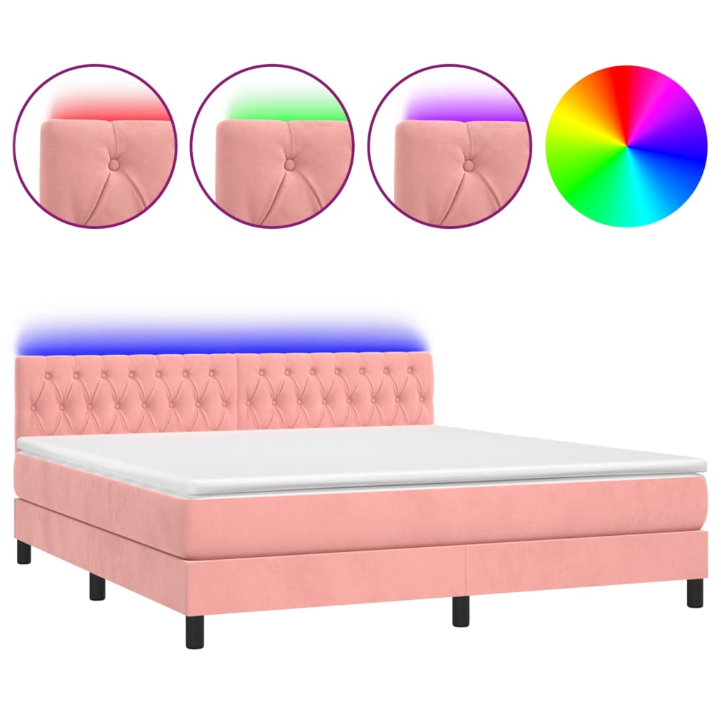 vidaXL Cama box spring colchón y LED terciopelo rosa 160x200 cm