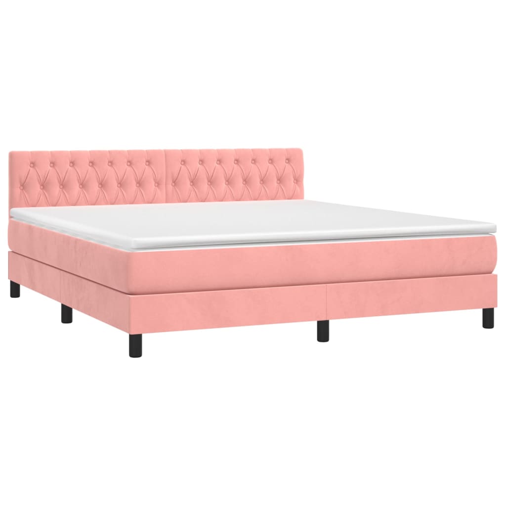 vidaXL Cama box spring colchón y LED terciopelo rosa 160x200 cm