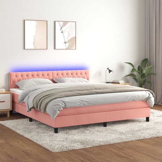 vidaXL Cama box spring colchón y LED terciopelo rosa 160x200 cm