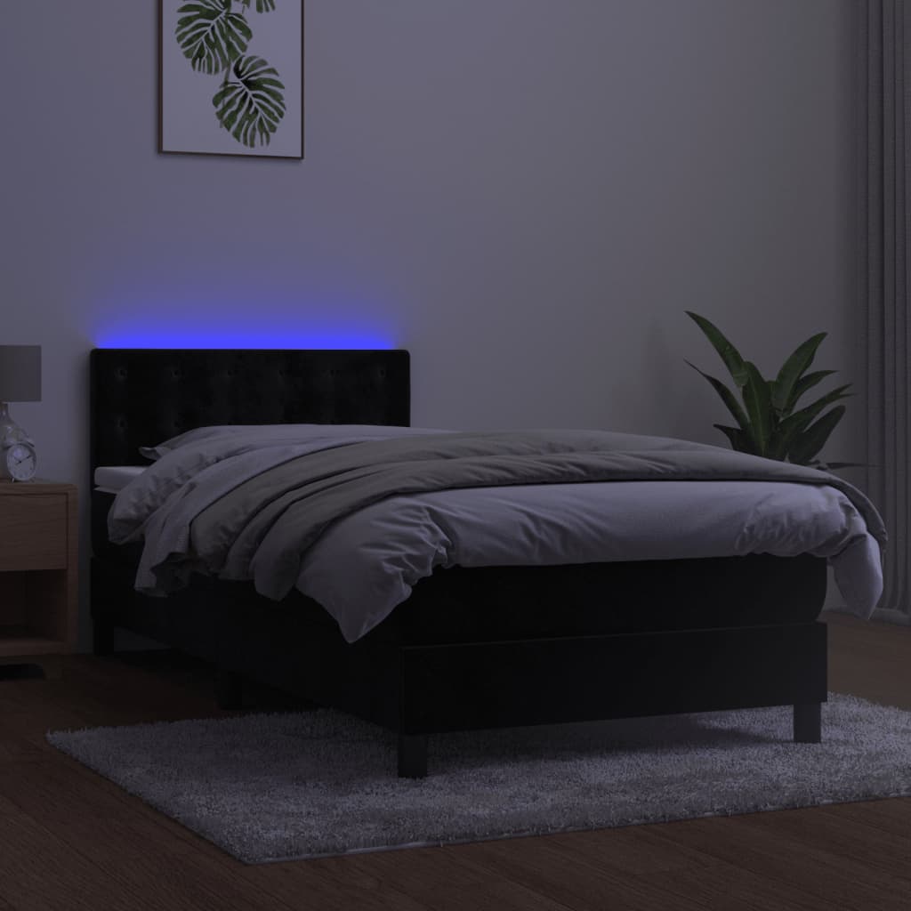 vidaXL Cama box spring colchón y LED terciopelo negro 80x200 cm