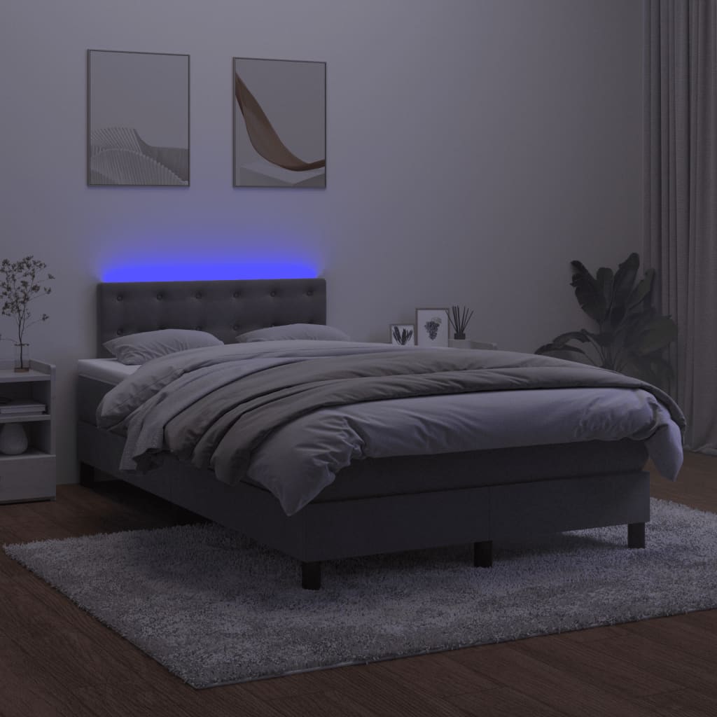 vidaXL Cama box spring colchón y LED terciopelo gris oscuro 120x200 cm