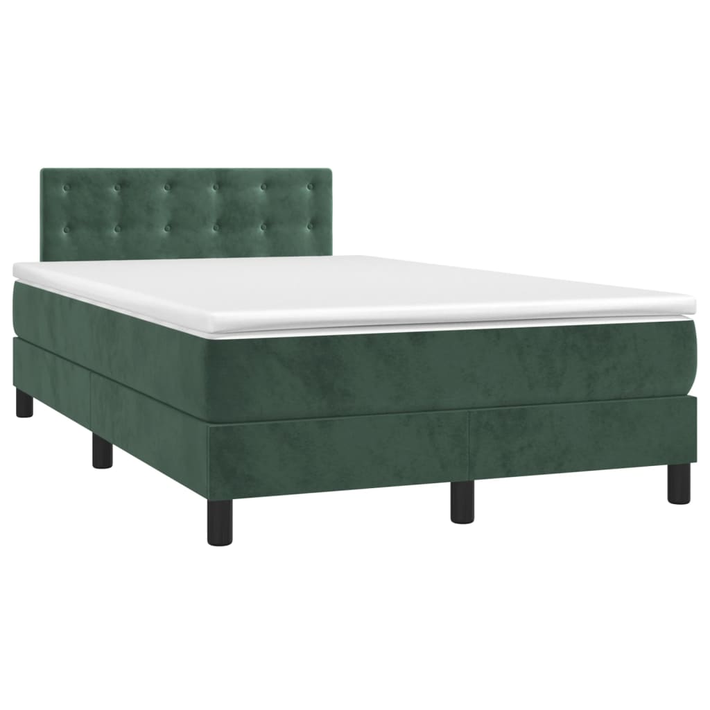 vidaXL Cama box spring colchón y LED terciopelo verde oscuro 120x200cm