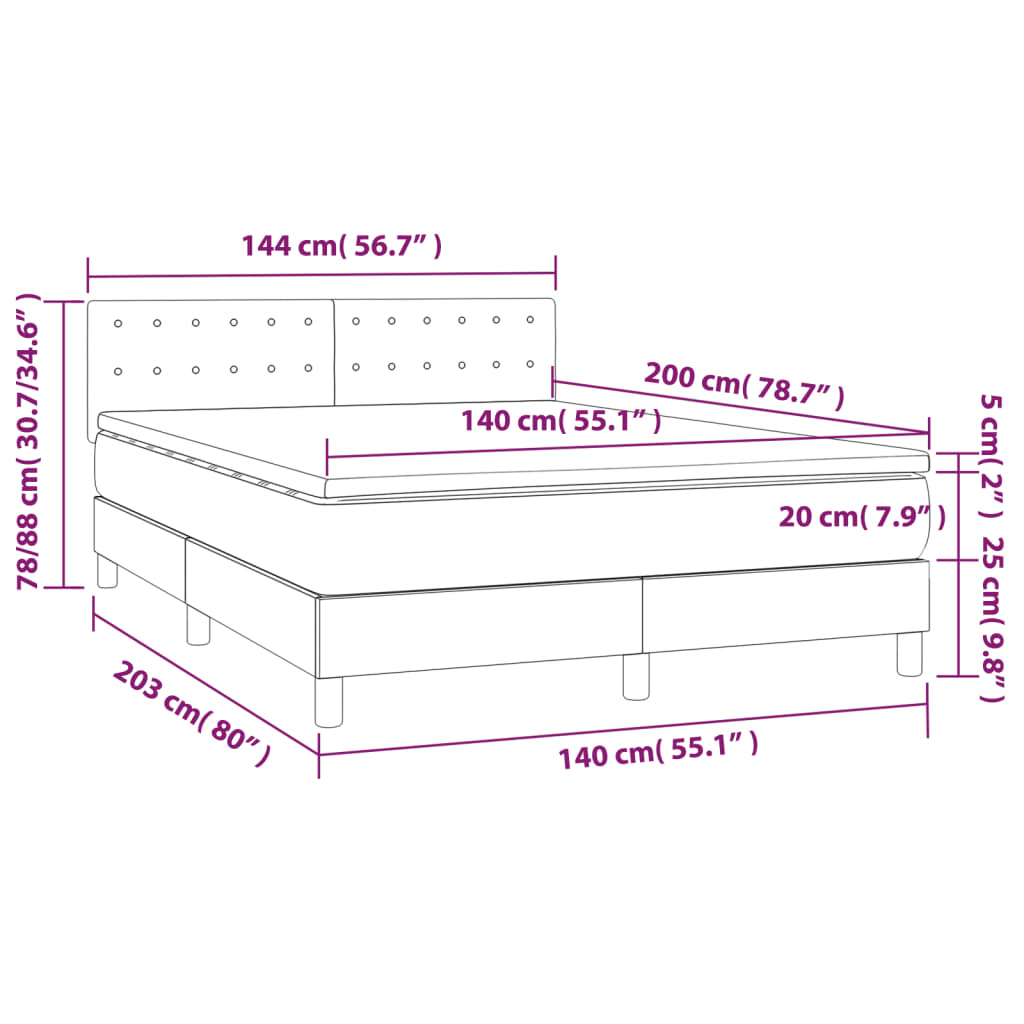 vidaXL Cama box spring colchón y LED terciopelo verde oscuro 140x200cm