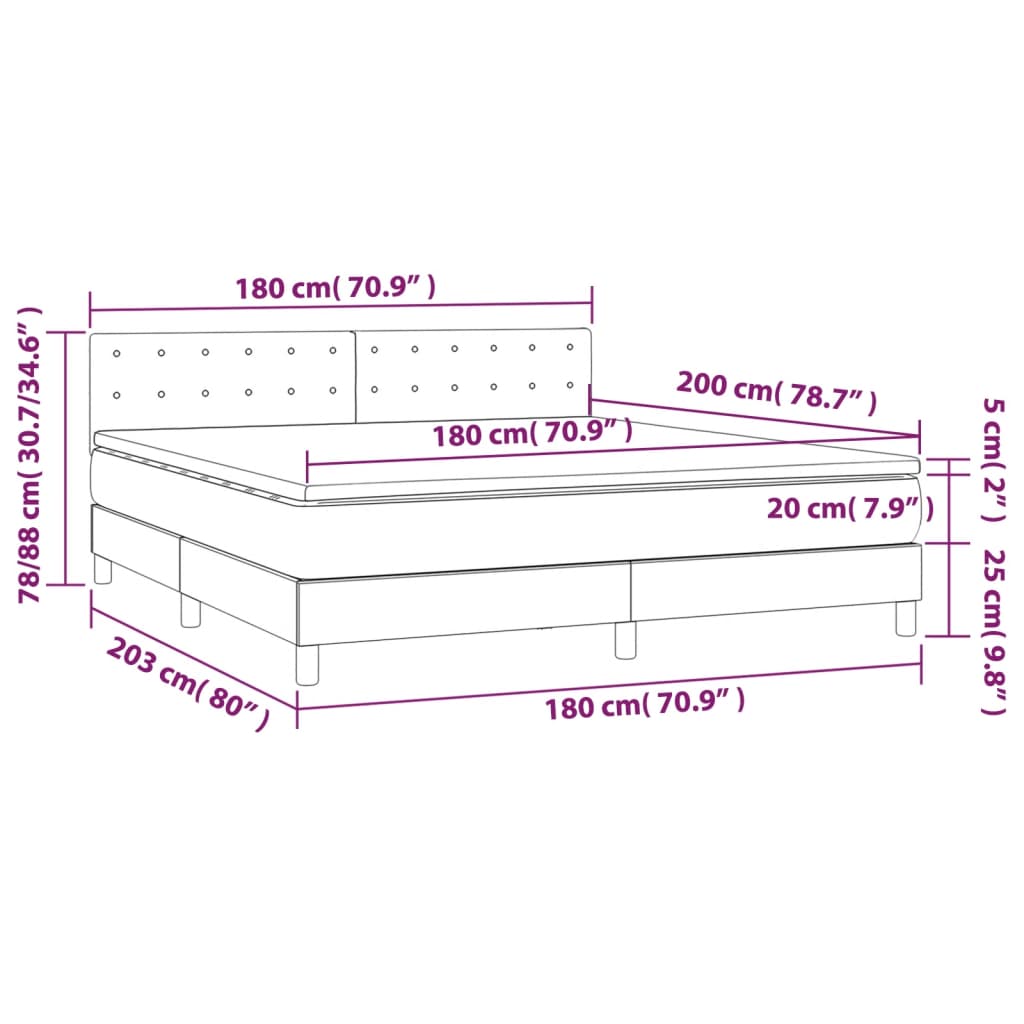 vidaXL Cama box spring colchón y LED terciopelo verde oscuro 180x200cm