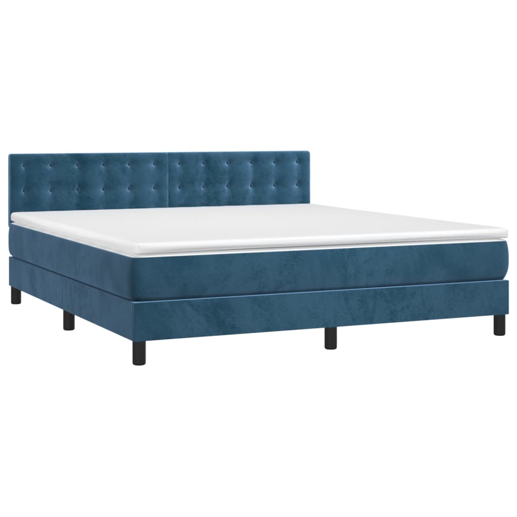 vidaXL Cama box spring colchón y LED terciopelo azul oscuro 180x200 cm