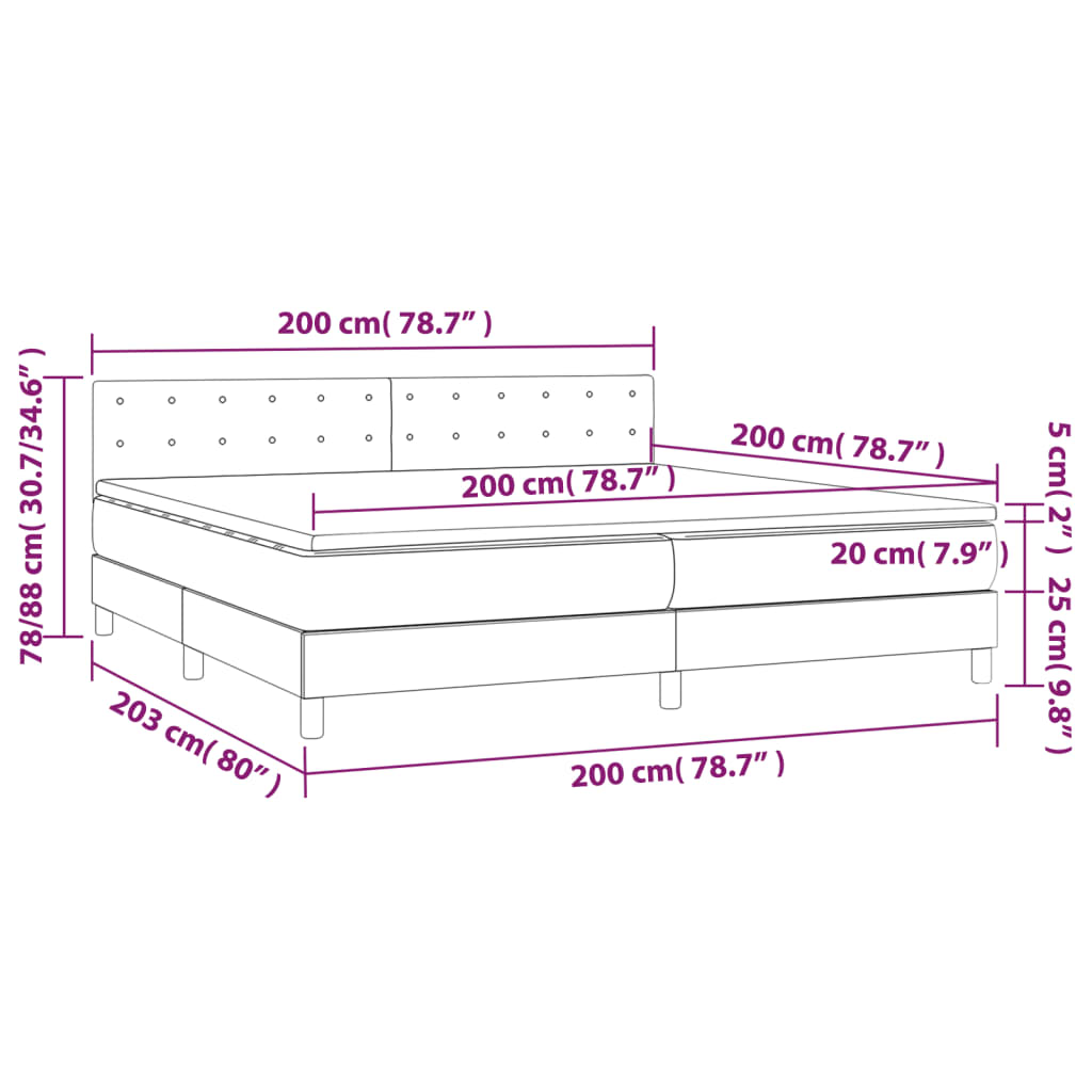 vidaXL Cama box spring colchón y LED terciopelo verde oscuro 200x200cm