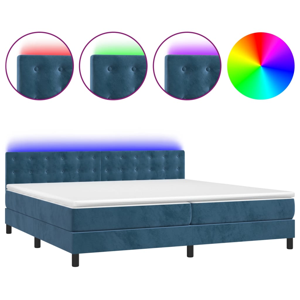 vidaXL Cama box spring colchón y LED terciopelo azul oscuro 200x200 cm